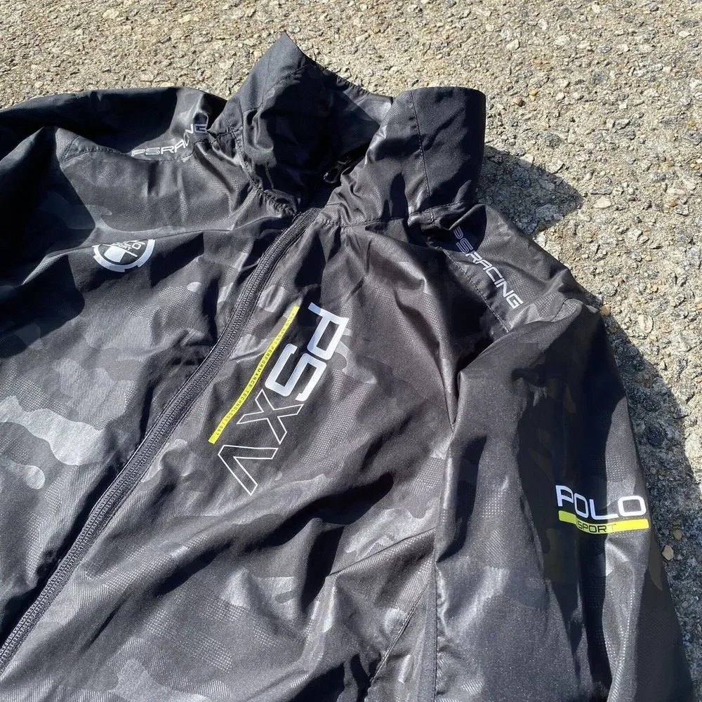 Polo Sport Hooded Jacket Mens Size Medium Black Camo Ralph Lauren Windbreaker - Picture 1 of 8